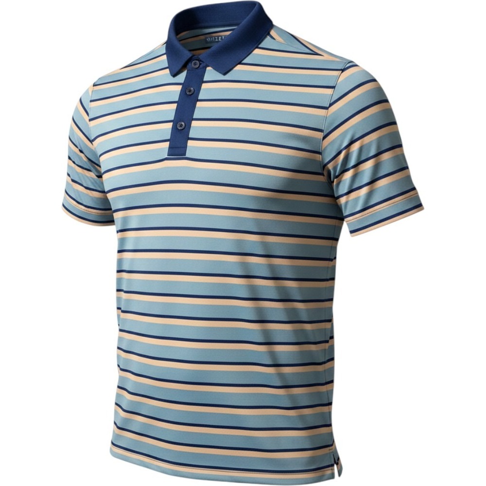Mizzen+Main Mens Trim Fit Striped Performance Polo Shirt Blue Peach 1KS-1090 S